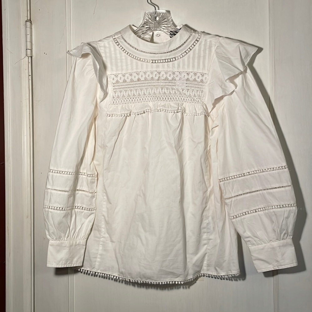 New! J.Crew Ruffle shoulder button neck eyelet blouse Ivory